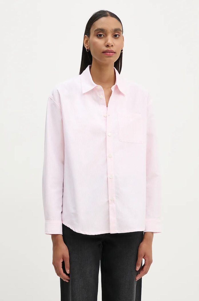 A.P.C. koszula bawełniana chemise boyfriend logo wzorzyste różowy COGUH.F12550