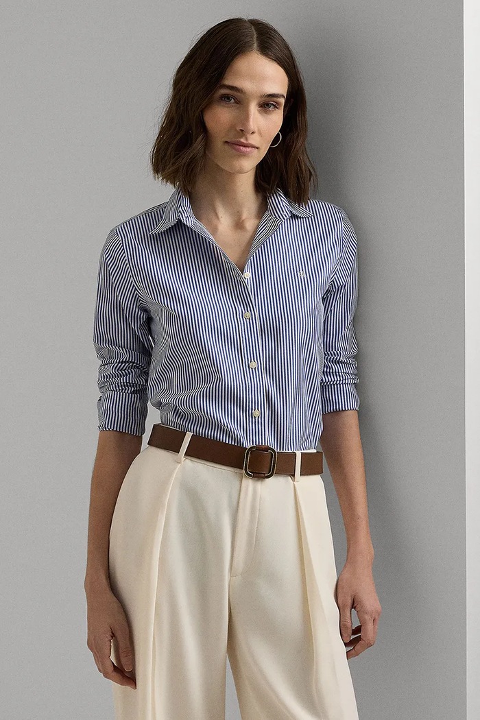 Bavlněná košile Lauren Ralph Lauren pruhy modrá 200859048