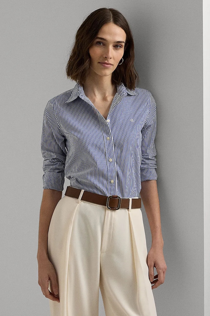 Bavlněná košile Lauren Ralph Lauren pruhy modrá 200859048