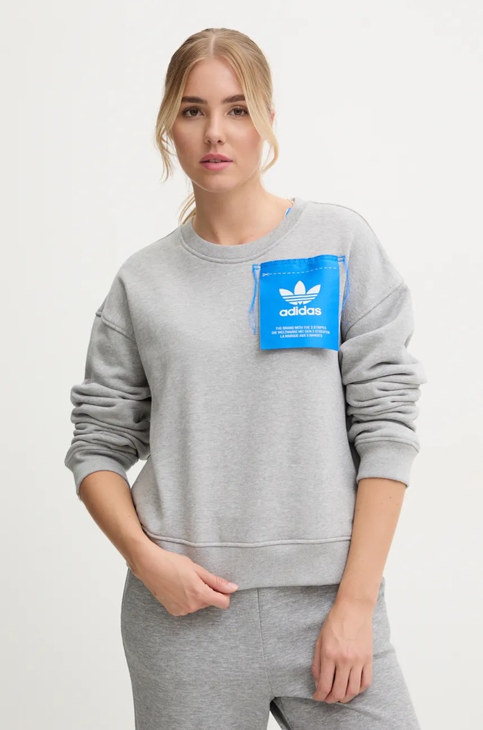 Pamučna dukserica adidas Originals x Ksenia Schneider natpis siva IW5666