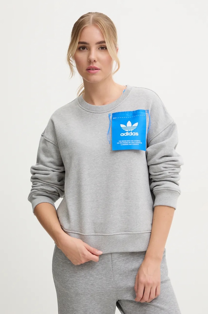 Pamučna dukserica adidas Originals x Ksenia Schneider natpis siva IW5666