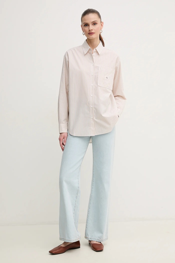 Calvin Klein Jeans koszula bawełniana J20J224436 beżowy SS25