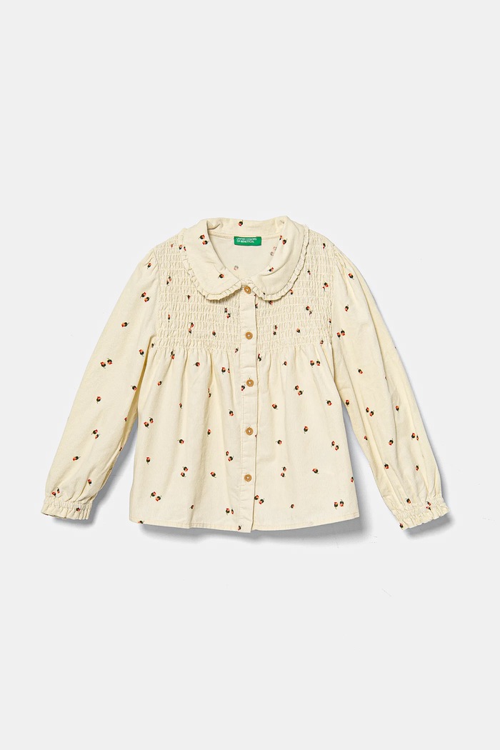Detská manšestrová košeľa United Colors of Benetton kvetinový béžová 50CYGQ02A.P.Seasonal