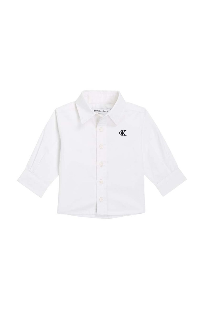 Dětská bavlněná košile Calvin Klein Jeans dlouhý bílá IN0IN00161.9BYH