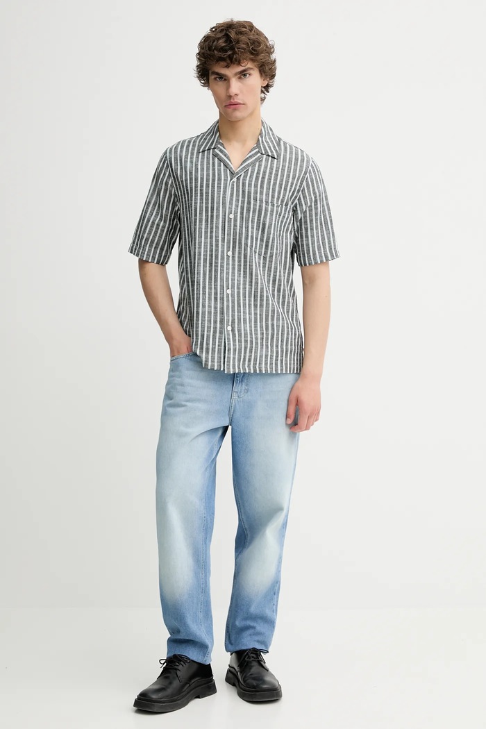 Риза с лен Samsoe Samsoe SAOSCAR M24200074 сив AW25