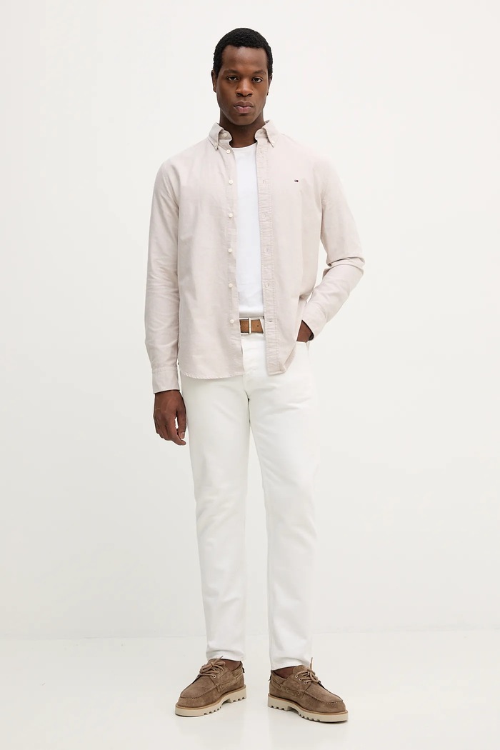 Bavlněná košile Tommy Hilfiger MW0MW35774 béžová SS26