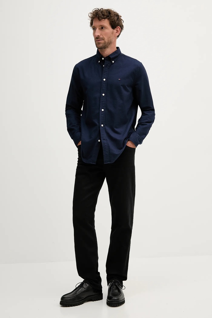Tommy Hilfiger koszula bawełniana MW0MW35774 granatowy SS26