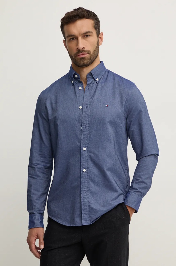 Tommy Hilfiger Bavlnená košeľa Tommy Hilfiger tmavomodrá MW0MW35774