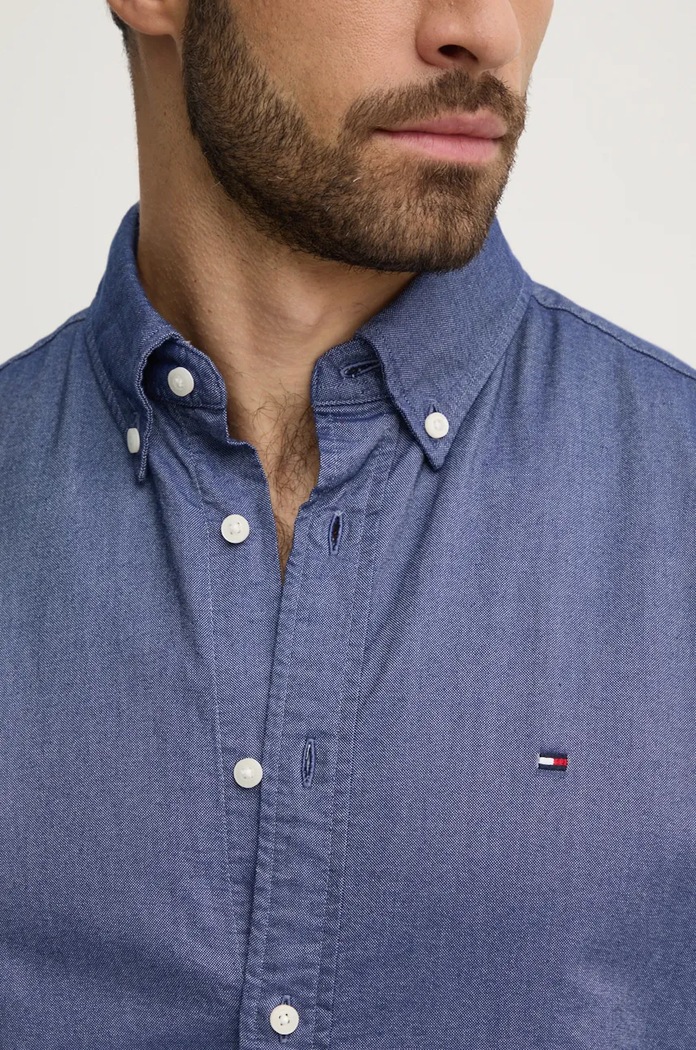 Tommy Hilfiger Bavlnená košeľa Tommy Hilfiger MW0MW35774 tmavomodrá SS26