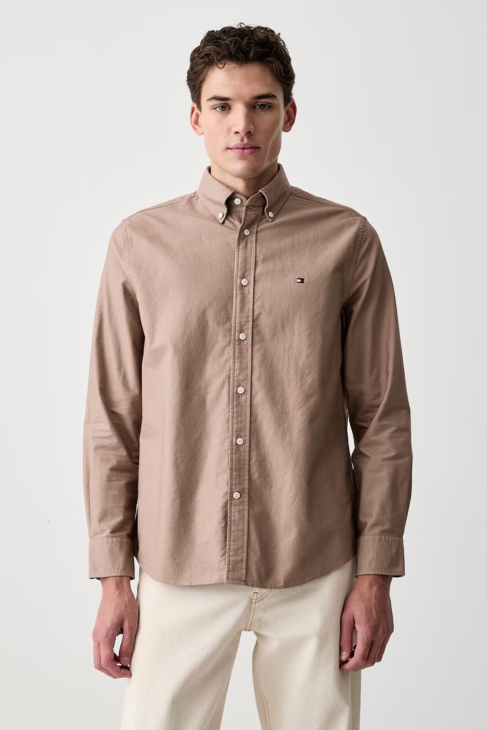 Tommy Hilfiger Koszula męska bawełniana beżowy MW0MW35774