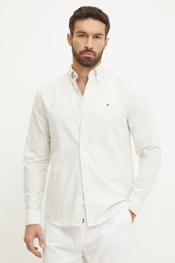 Bavlněná košile Tommy Hilfiger regular béžová MW0MW36238