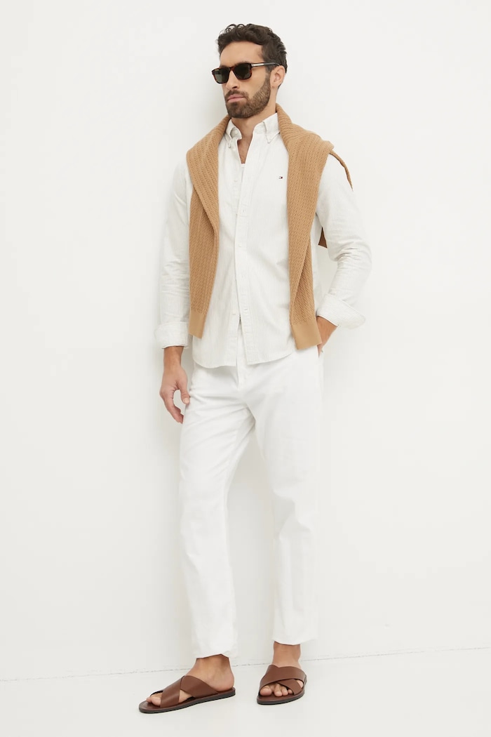 Bavlněná košile Tommy Hilfiger MW0MW36238 béžová SS26