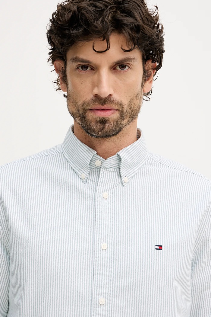 Βαμβακερό πουκάμισο Tommy Hilfiger πράσινο MW0MW36238