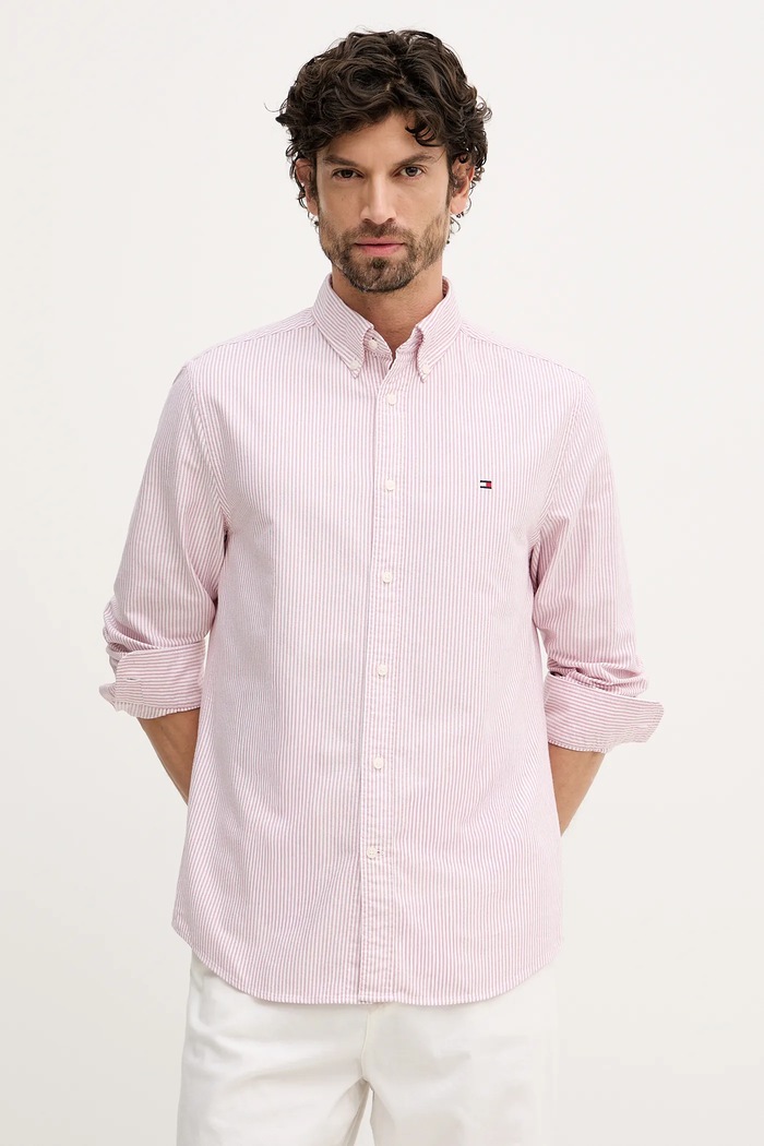 Bavlněná košile Tommy Hilfiger regular růžová MW0MW36238