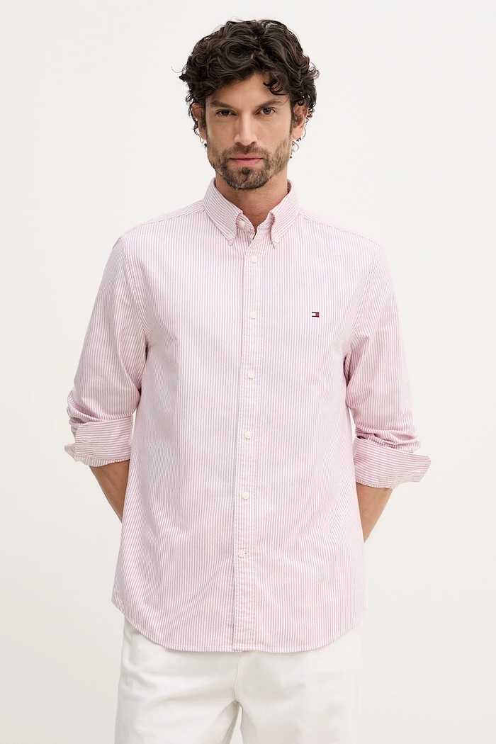 Bavlněná košile Tommy Hilfiger regular růžová MW0MW36238