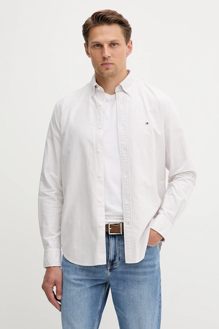 Tommy Hilfiger cămașă din bumbac lung bej MW0MW36238