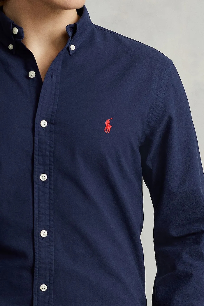 Βαμβακερό πουκάμισο Polo Ralph Lauren σκούρο μπλε 710767828
