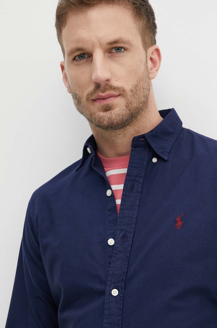 Βαμβακερό πουκάμισο Polo Ralph Lauren 710767828 σκούρο μπλε