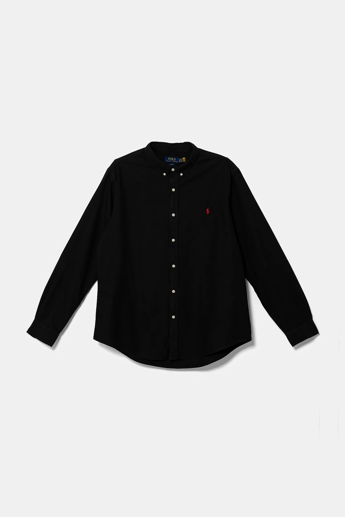 Βαμβακερό πουκάμισο Polo Ralph Lauren slim μαύρο 710767828