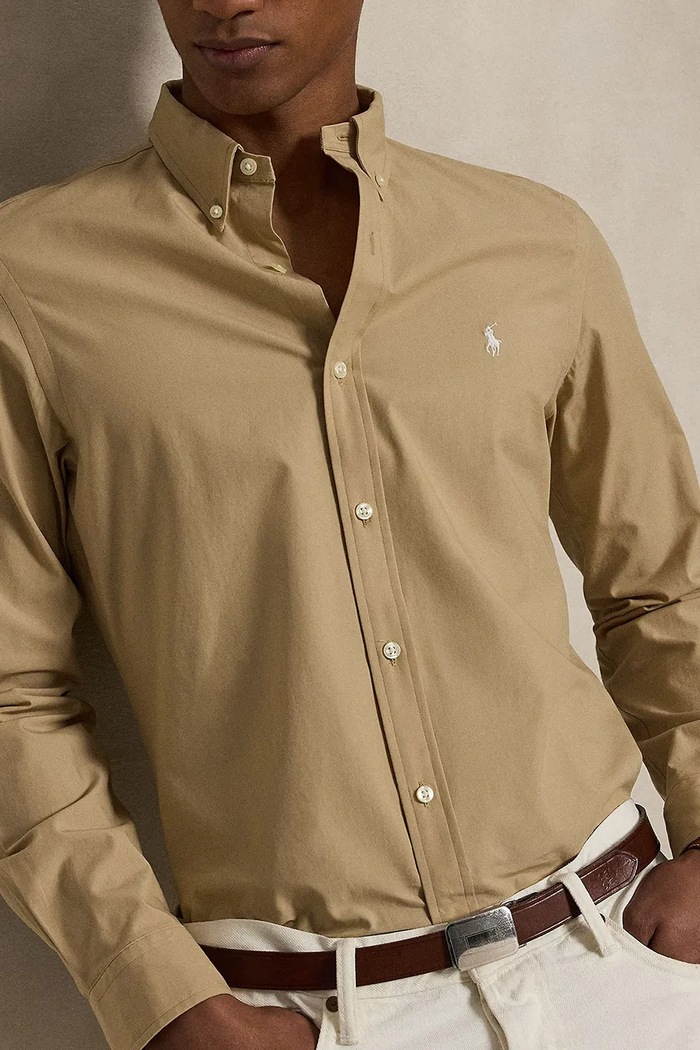 Polo Ralph Lauren koszula męska bawełniana z elastanem beżowy 710929348