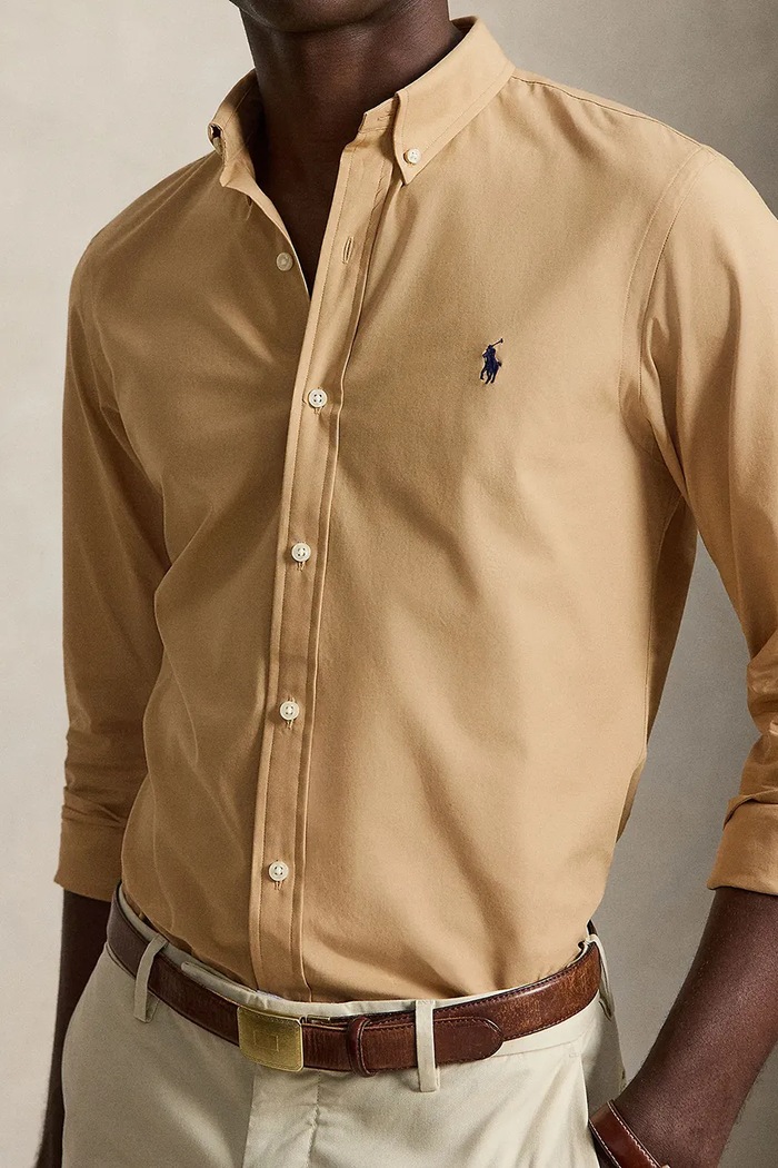 Polo Ralph Lauren koszula męska bawełniana z elastanem brązowy 710929348