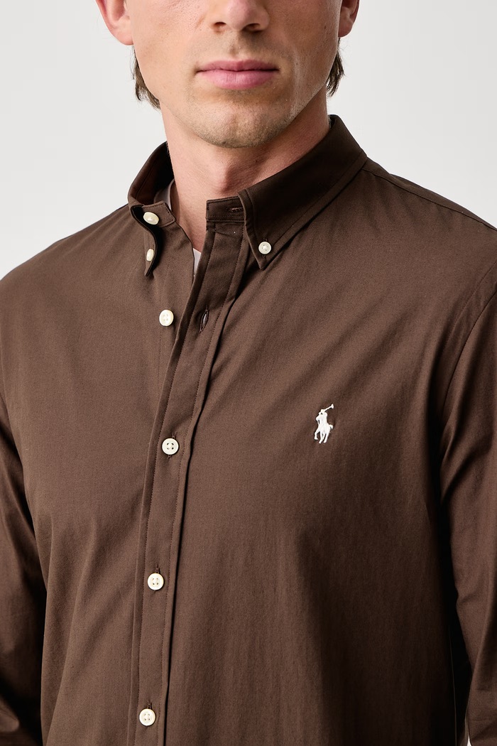 Koszula męska bawełniana z elastanem Polo Ralph Lauren 710929348 brązowy