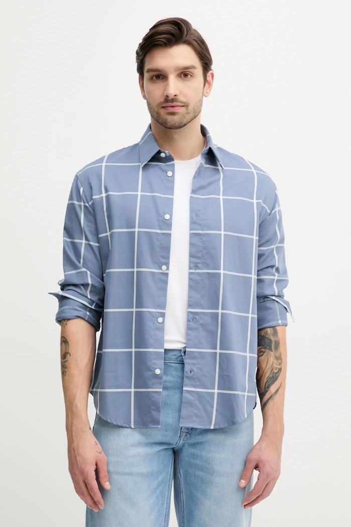 Armani Exchange camasa din bumbac cu modele albastru 6DZCL5.ZN5FZ