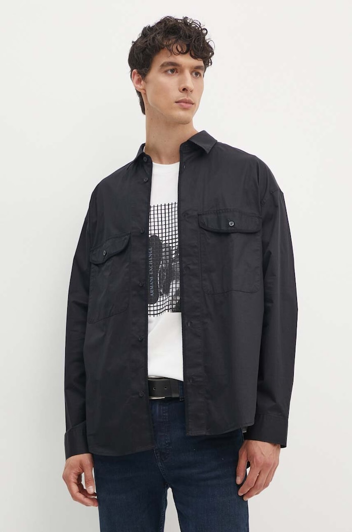 Bavlnená košeľa Armani Exchange relaxed čierna 6DZCL7.ZN3CZ