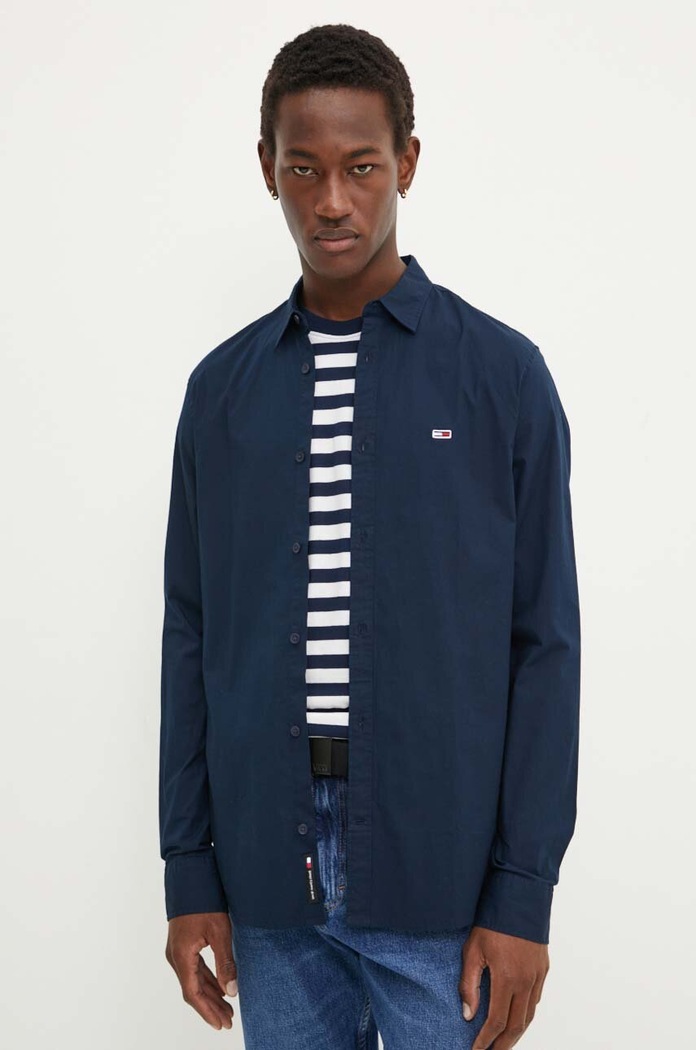 Košile Tommy Jeans slim námořnická modř DM0DM19519