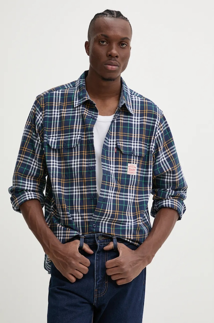 Bavlněná košile Levi's regular námořnická modř A5772