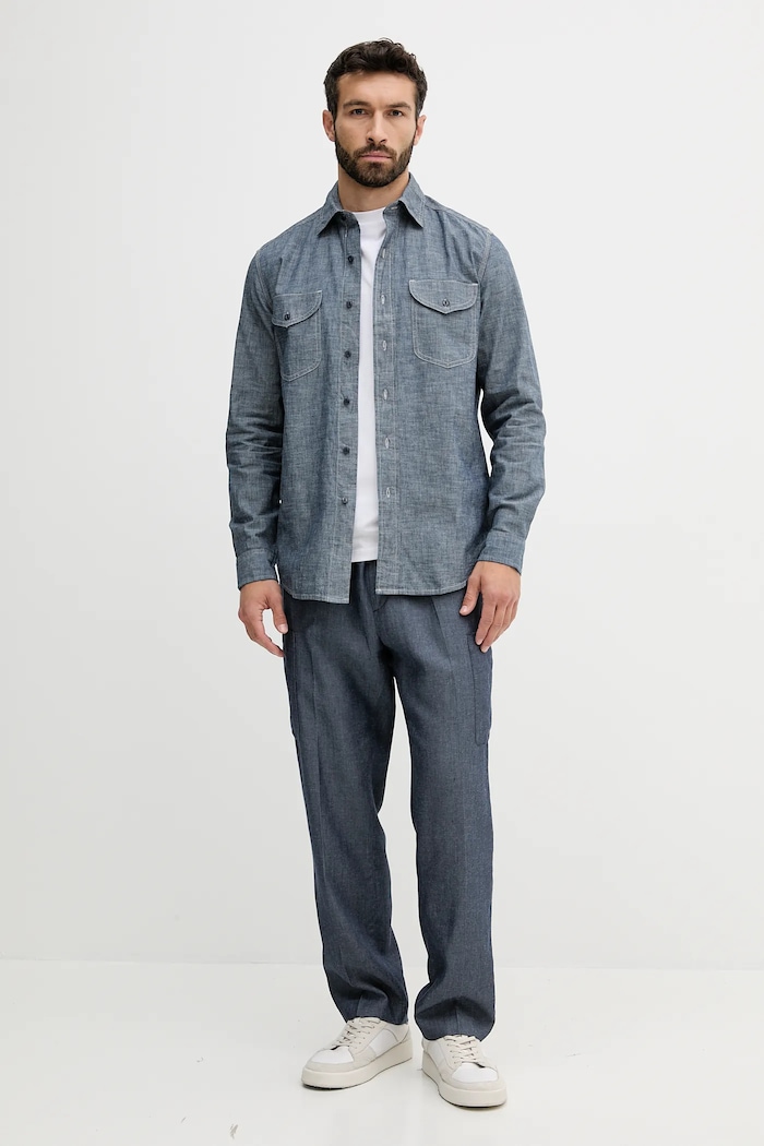 Βαμβακερό πουκάμισο United Colors of Benetton 5XGBUQ056 μπλε SS25