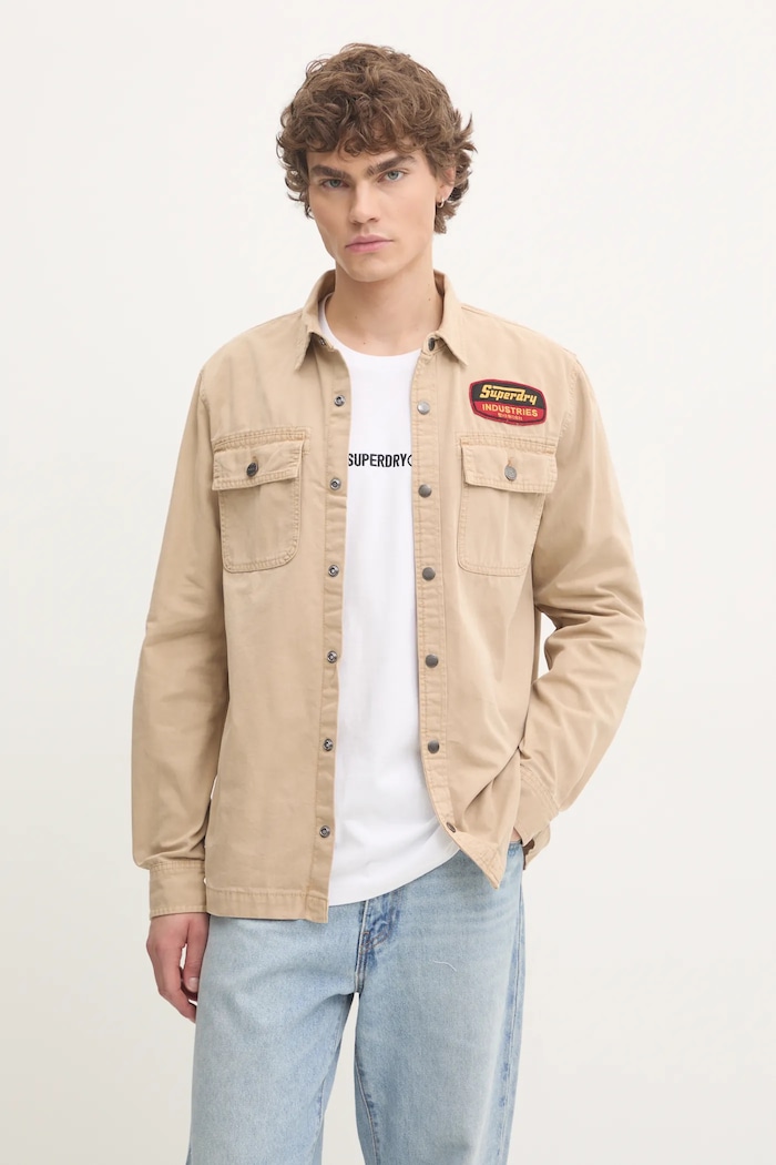 Bombažna srajca Superdry Dolg bež M4010891A.5YE