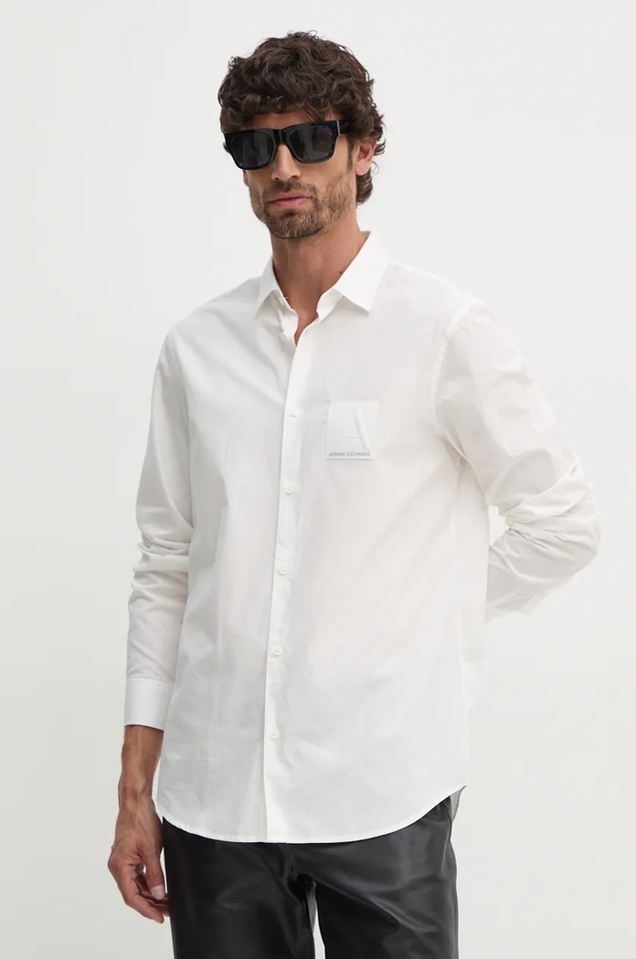 Bavlněná košile Armani Exchange jemný vzor bílá 6DZC20.ZNXLZ