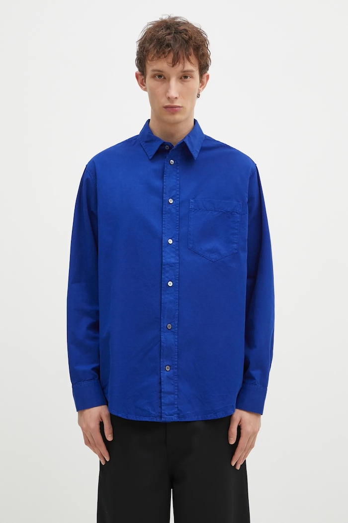 Памучна риза Wood Wood Nico Shirt свободна син 12435300.1189