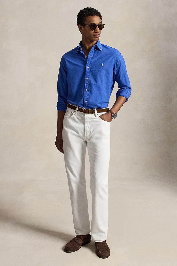 Ρούχα Polo Ralph Lauren πουκάμισο ανδρικό βαμβακερό 710805564 μπλε