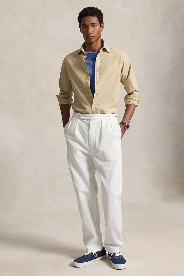 Ρούχα Polo Ralph Lauren πουκάμισο ανδρικό βαμβακερό 710805564 μπεζ