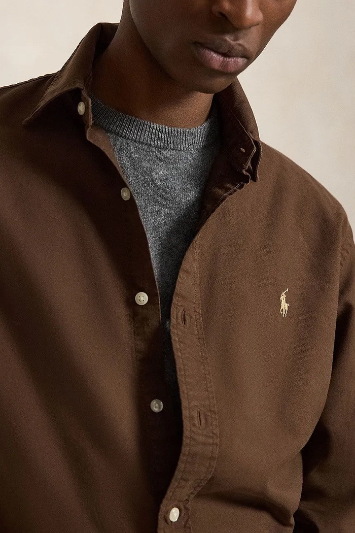 Koszula bawełniana męska Polo Ralph Lauren 710805564 brązowy