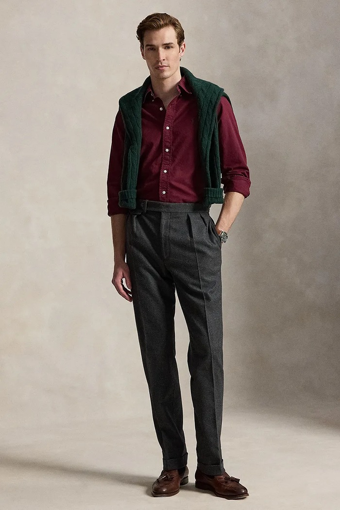 Ρούχα Polo Ralph Lauren Πουκάμισο ανδρικό βαμβακερό 710805564 μπορντό