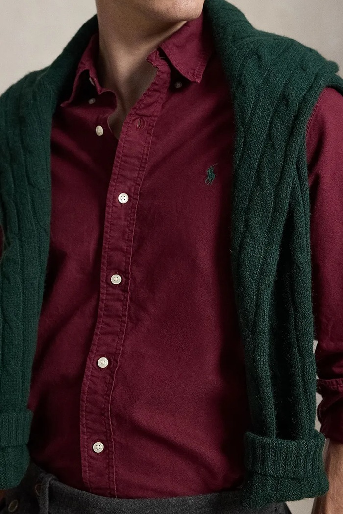 Πουκάμισο ανδρικό βαμβακερό Polo Ralph Lauren 710805564 μπορντό
