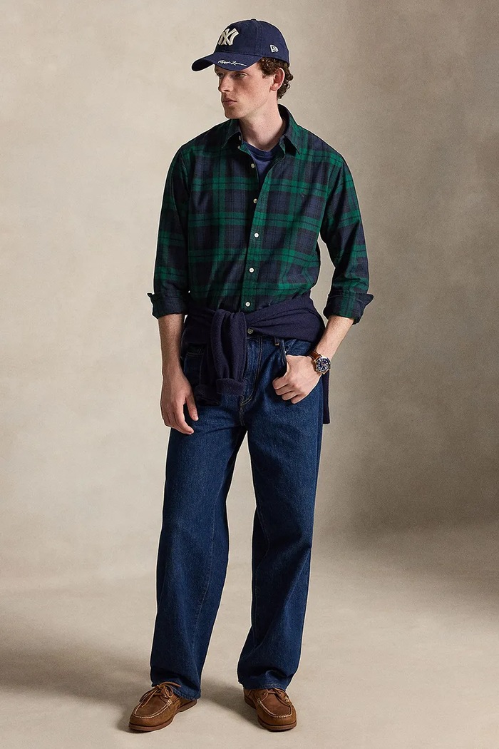 Ρούχα Polo Ralph Lauren πουκάμισο βαμβακερό ανδρικό 710922273 σκούρο μπλε