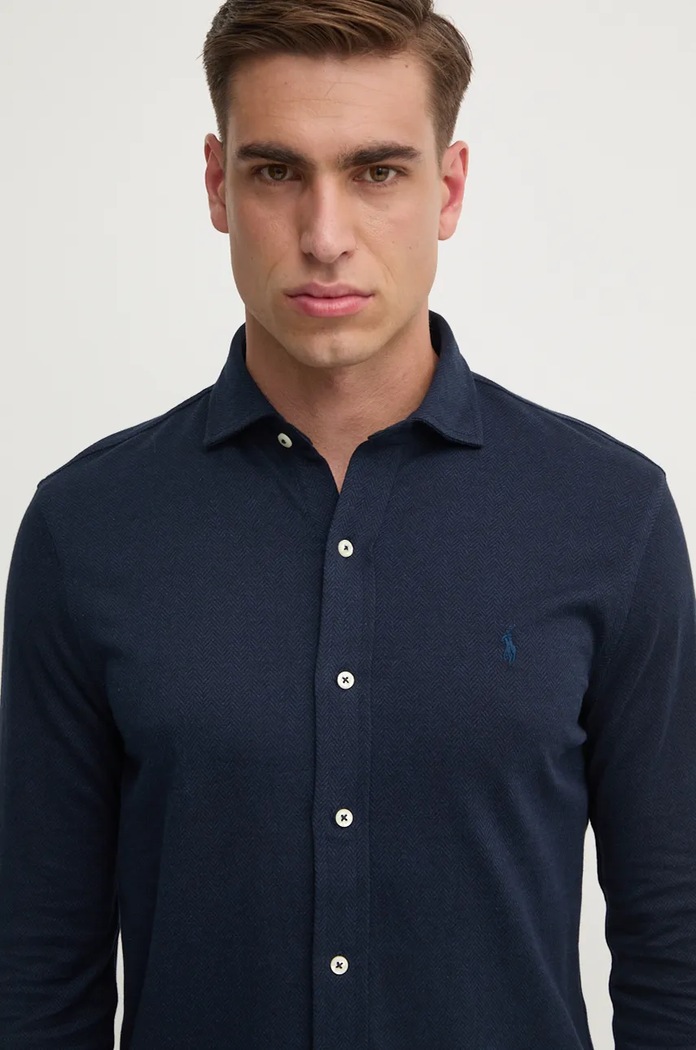 Памучна риза Polo Ralph Lauren 710958122 тъмносин