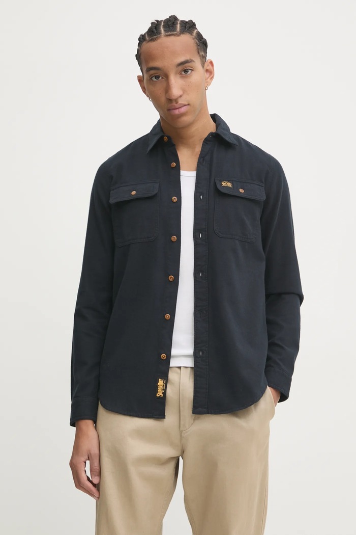 Bavlnená košeľa Superdry jednofarebný tmavomodrá M4010723A.12A