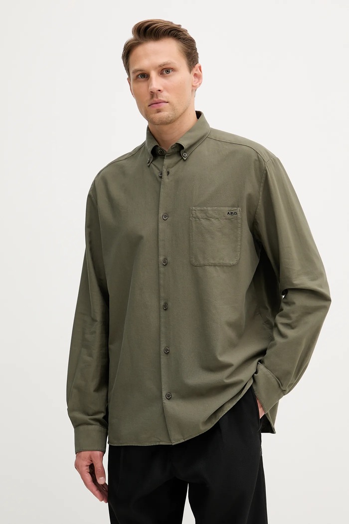 Bavlnená košeľa A.P.C. Chemise Mateo Logo zelená COHAH.H12599