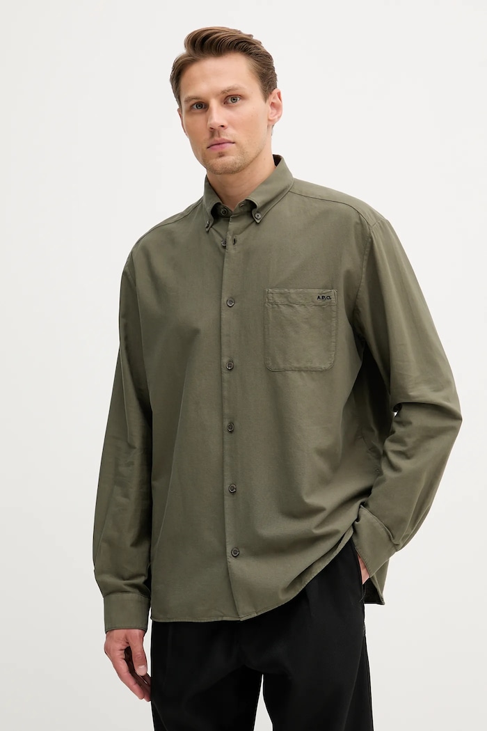 Bavlnená košeľa A.P.C. Chemise Mateo Logo zelená COHAH.H12599