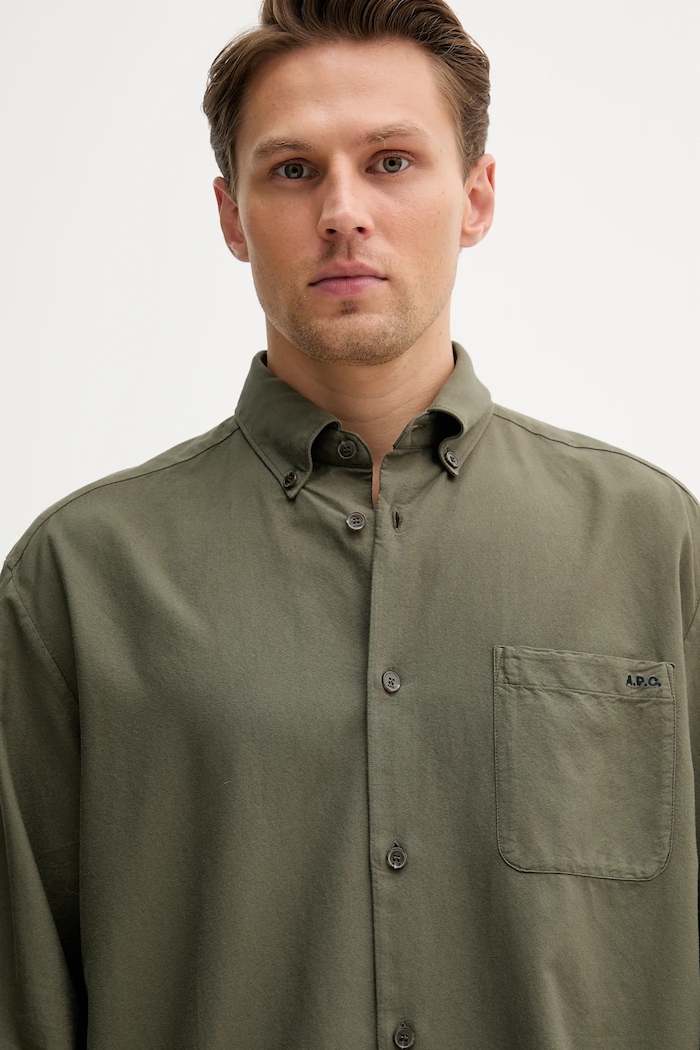 Bavlnená košeľa A.P.C. Chemise Mateo Logo zelená COHAH.H12599