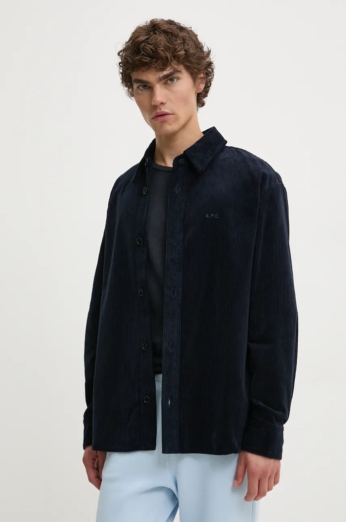 A.P.C. koszula sztruksowa surchemise bobby regular granatowy COHBB.H02976
