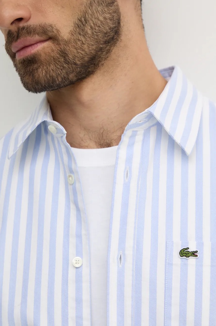 Lacoste πουκάμισο βαμβακερό ανδρικό CH5623 μπλε SS26