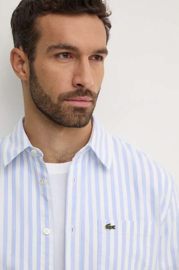 Lacoste πουκάμισο βαμβακερό ανδρικό CH5623 μπλε