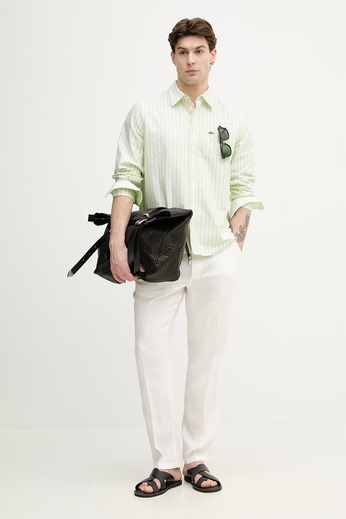 Lacoste πουκάμισο ανδρικό βαμβακερό CH5623 πράσινο SS26