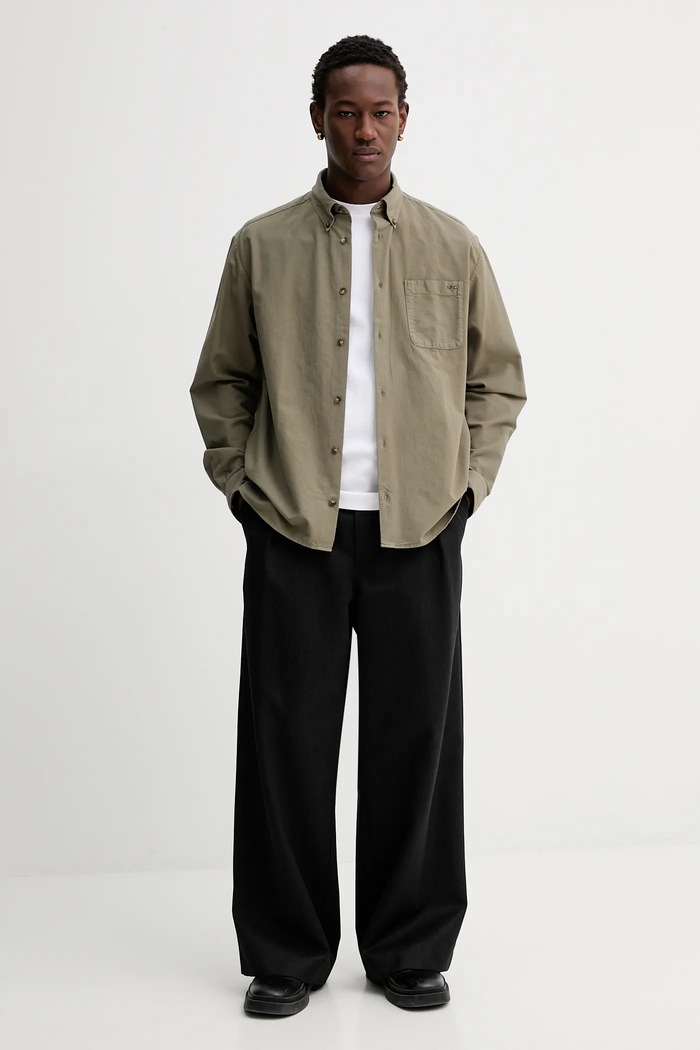 Bavlnená košeľa A.P.C. Chemise Mateo Logo COHAH.H12599.JAA zelená AW24